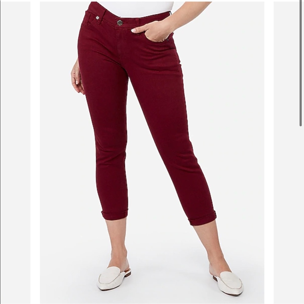 NWOT Express Mid Rise Cropped Burgundy Leggings